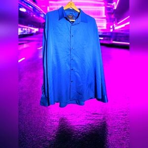 Flex Men's Luxury Collection sz 3XL Blue Satin Shirt